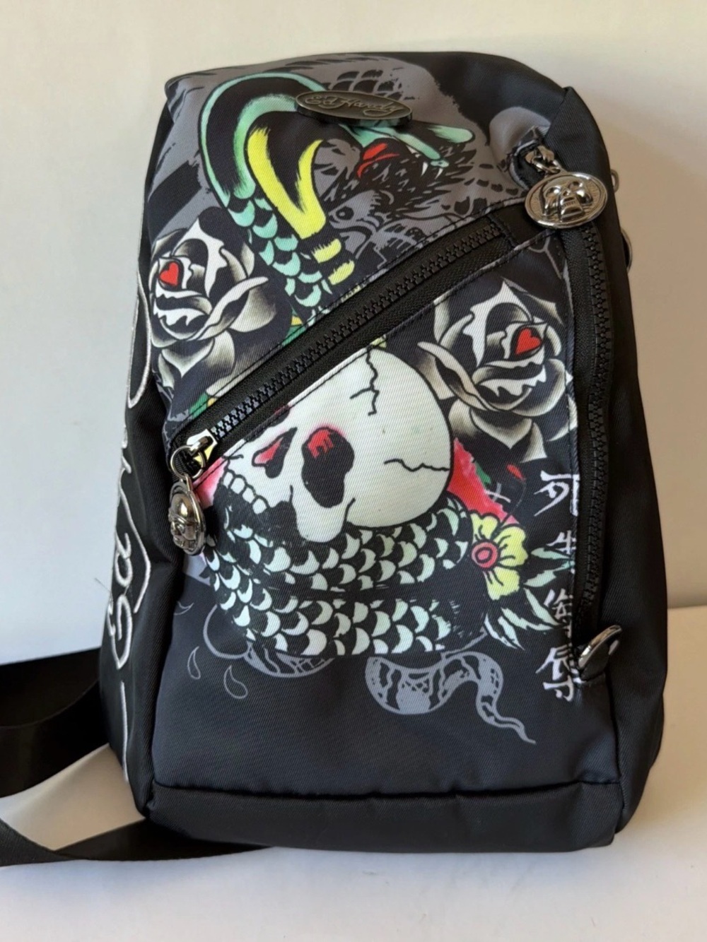💕A MIST HAVE! Ed Hardy Black Skull & Snake Crossbody Sling Bag